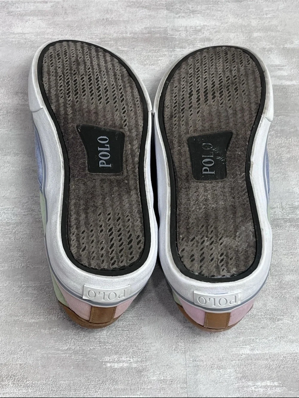 Polo Ralph Lauren Slip On Canvas Boat Shoes Men 11D Pastel Pink Blue Pink Green